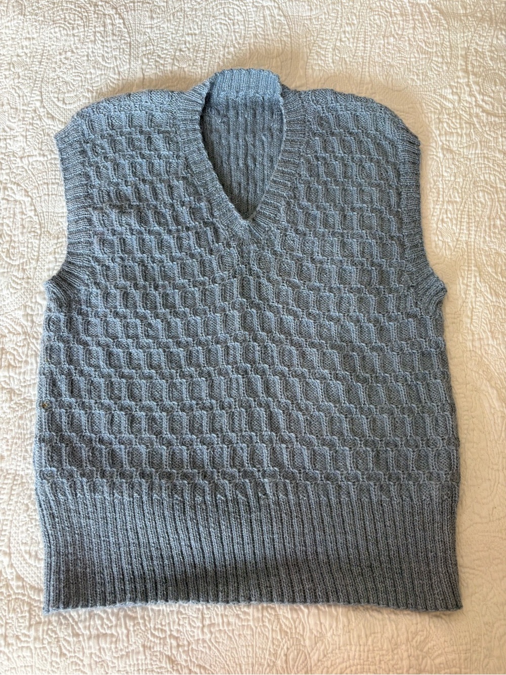 Women’s/Men’s Sz S Lt. Blue Handmade V Neck Sweater Vest Basketweave